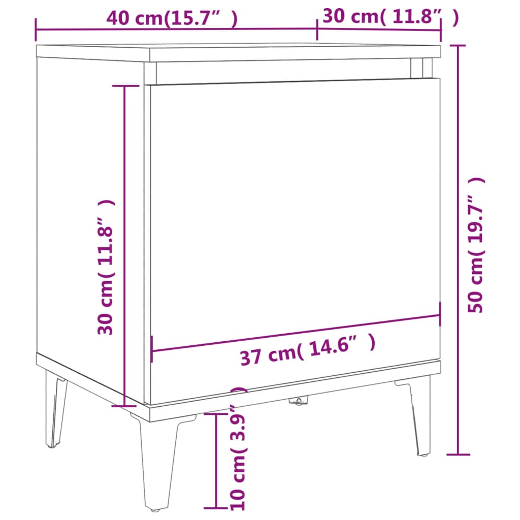 sengeborde med metalben 40x30x50 cm hvid