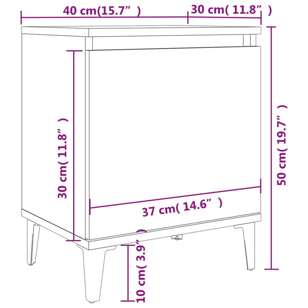 sengeborde med metalben 40x30x50 cm sort