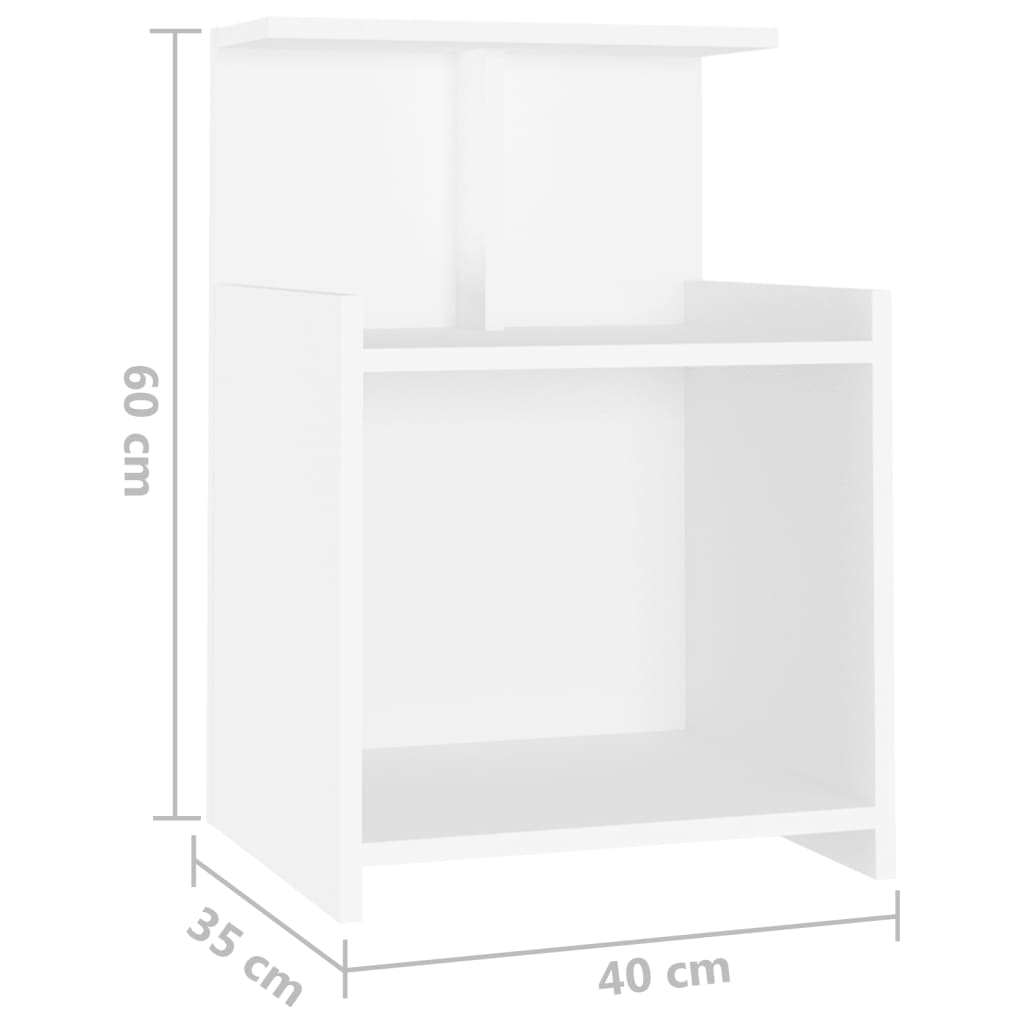 sengeborde 2 stk. 40x35x60 cm konstrueret træ hvid