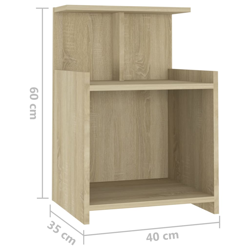 sengeborde 2 stk. 40x35x60 cm konstrueret træ sonoma-eg