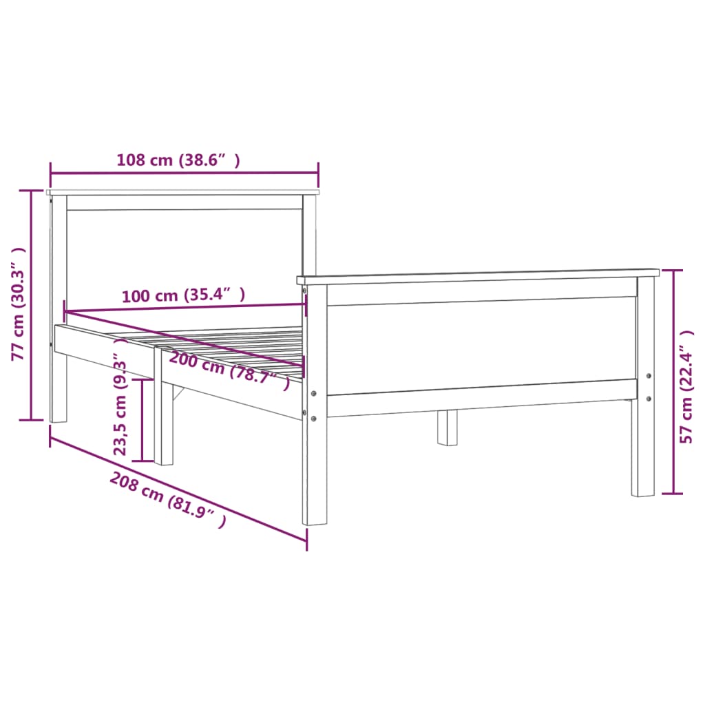 sengeramme 100x200 cm massivt fyrretræ gyldenbrun