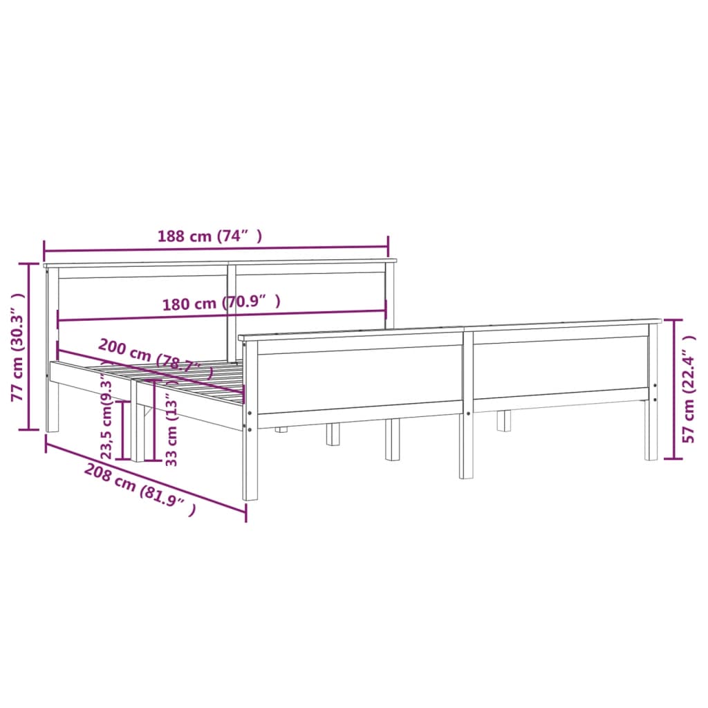 sengeramme 180x200 cm massivt fyrretræ gyldenbrun