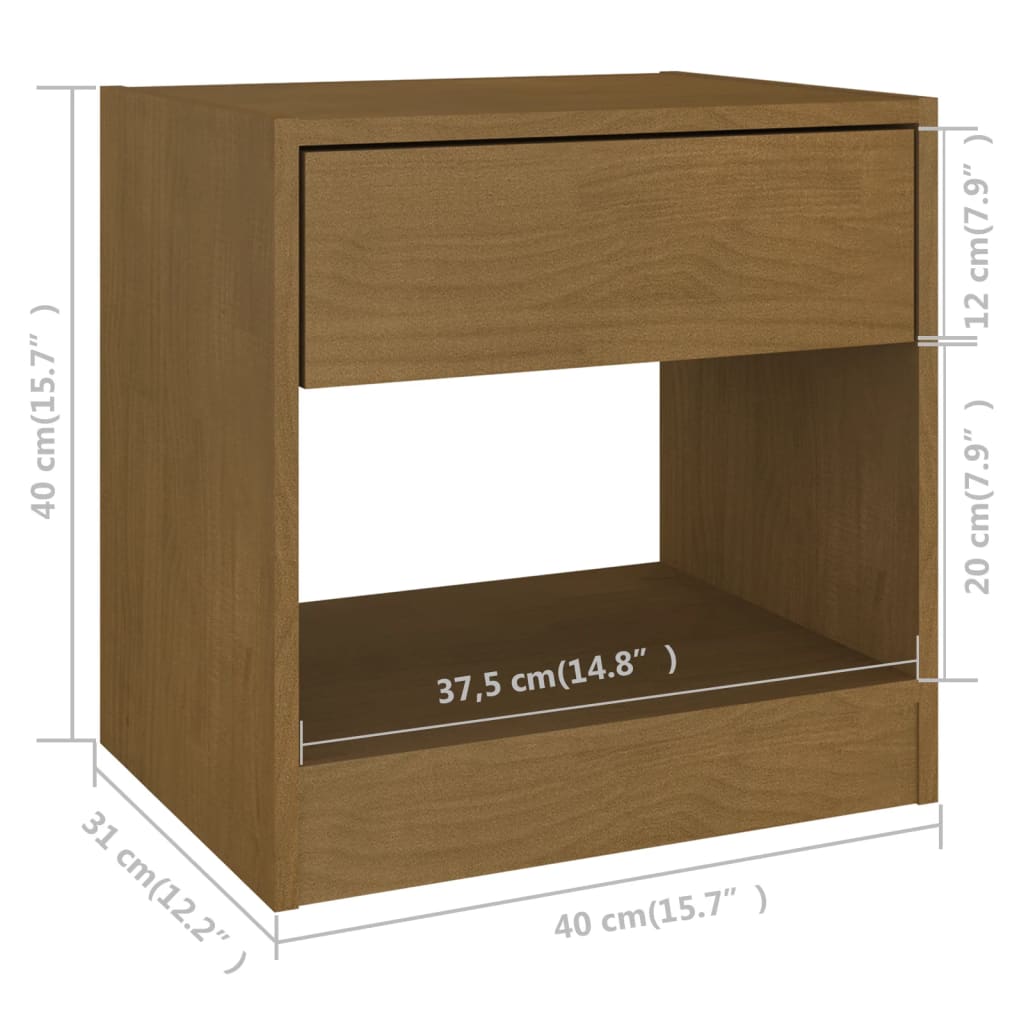 sengeborde 2 stk. 40x31x40 cm massivt fyrretræ gyldenbrun