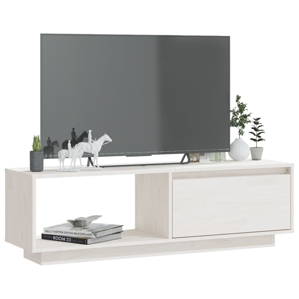 tv-bord 110x30x33,5 cm massivt fyrretræ hvid