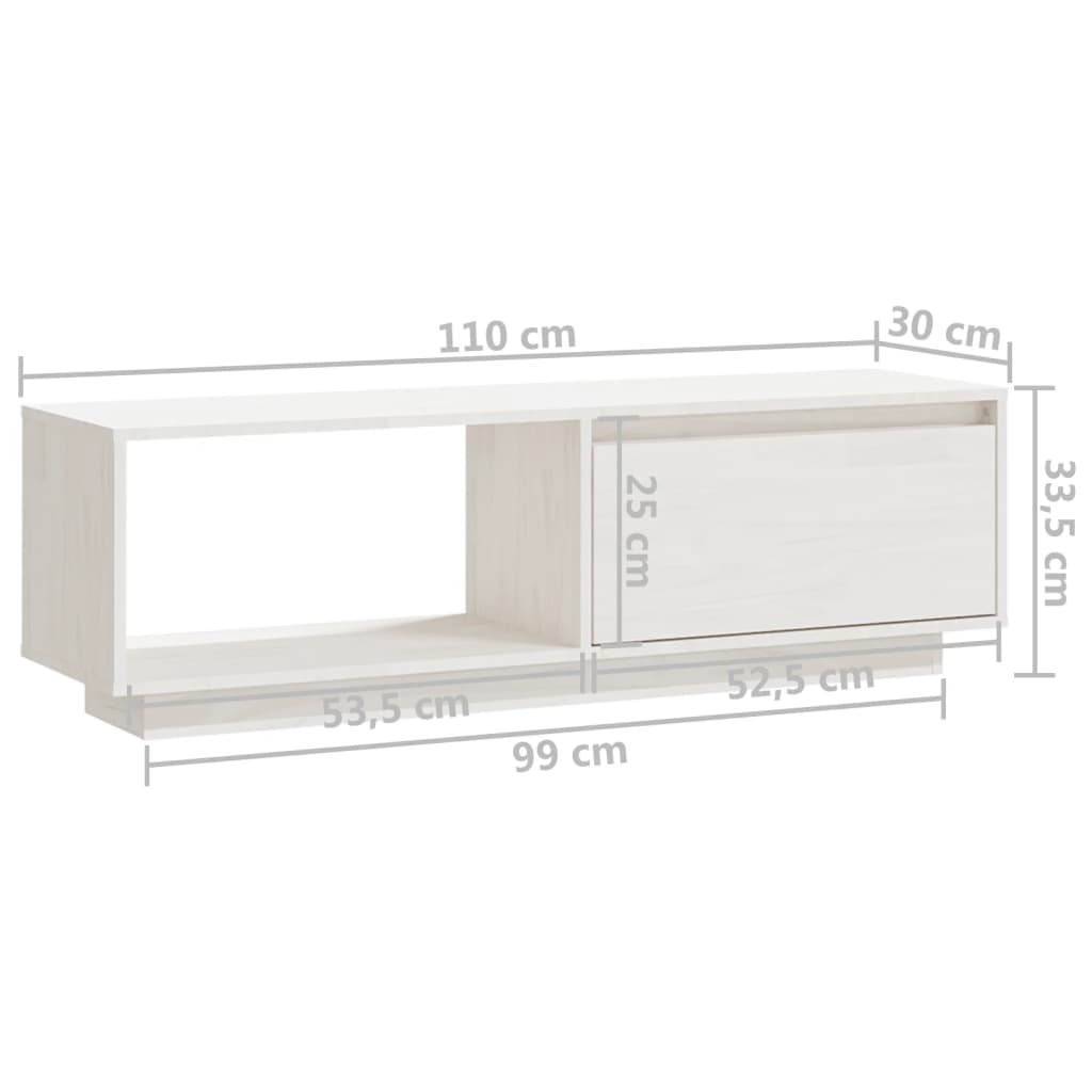 tv-bord 110x30x33,5 cm massivt fyrretræ hvid