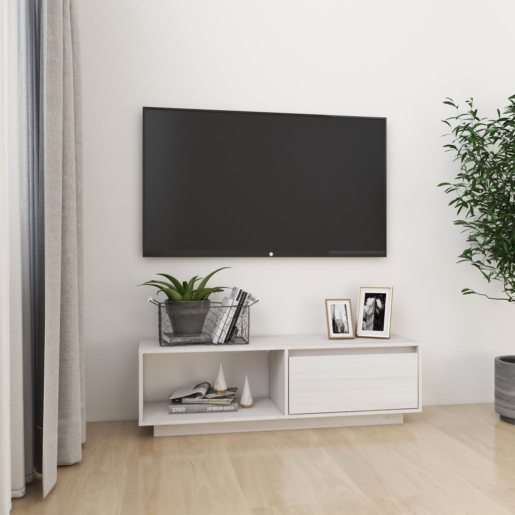 tv-bord 110x30x33,5 cm massivt fyrretræ hvid