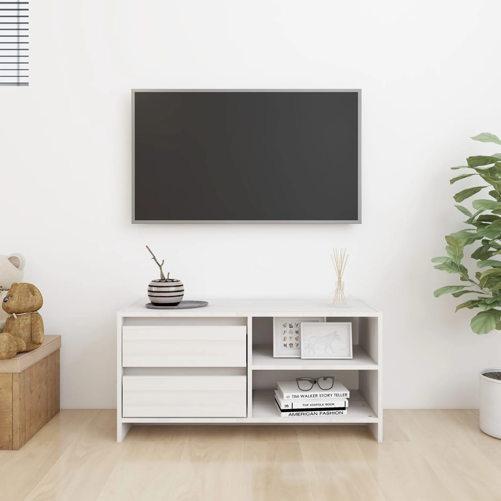 tv-bord 80x31x39 cm massivt fyrretræ hvid