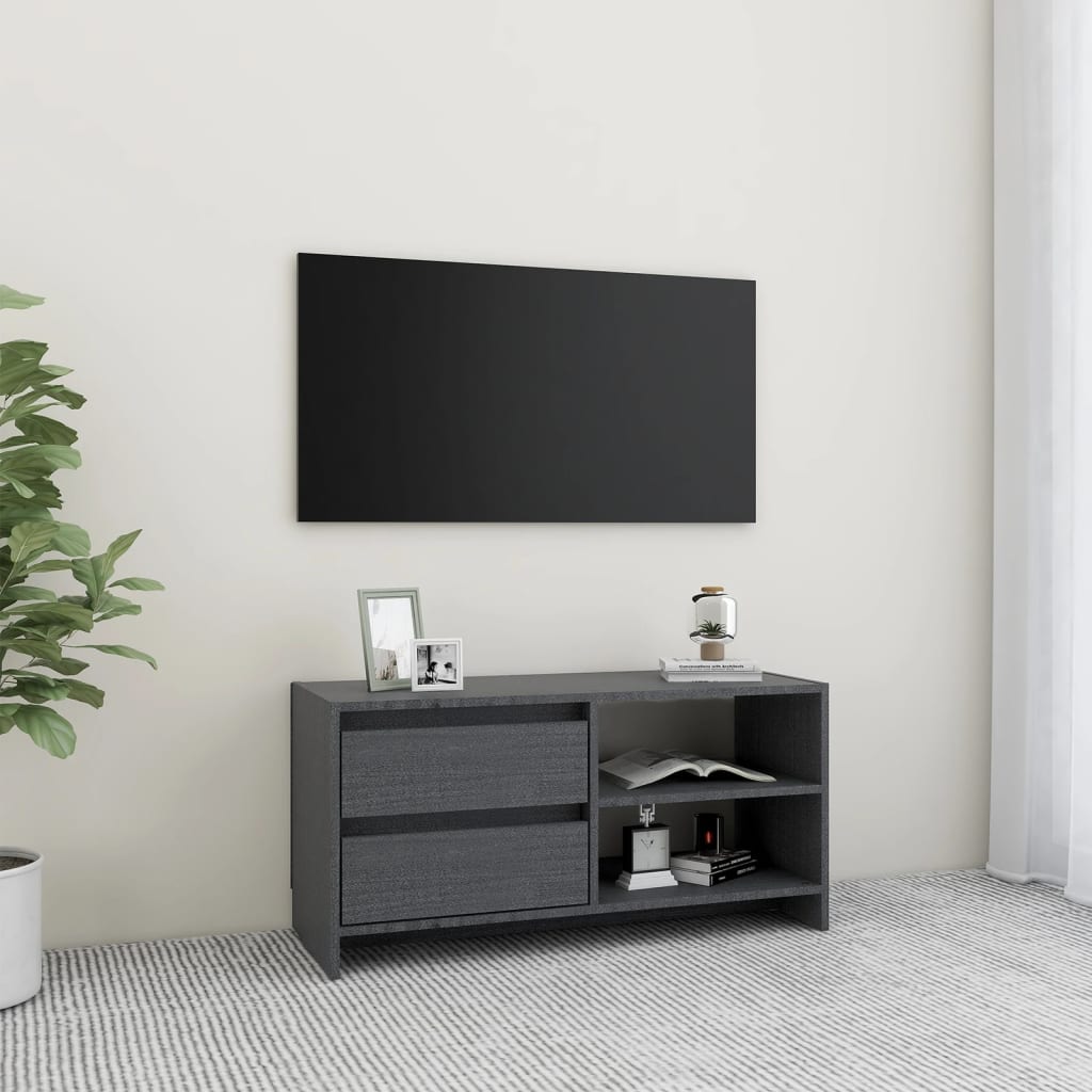 tv-bord 80x31x39 cm massivt fyrretræ grå