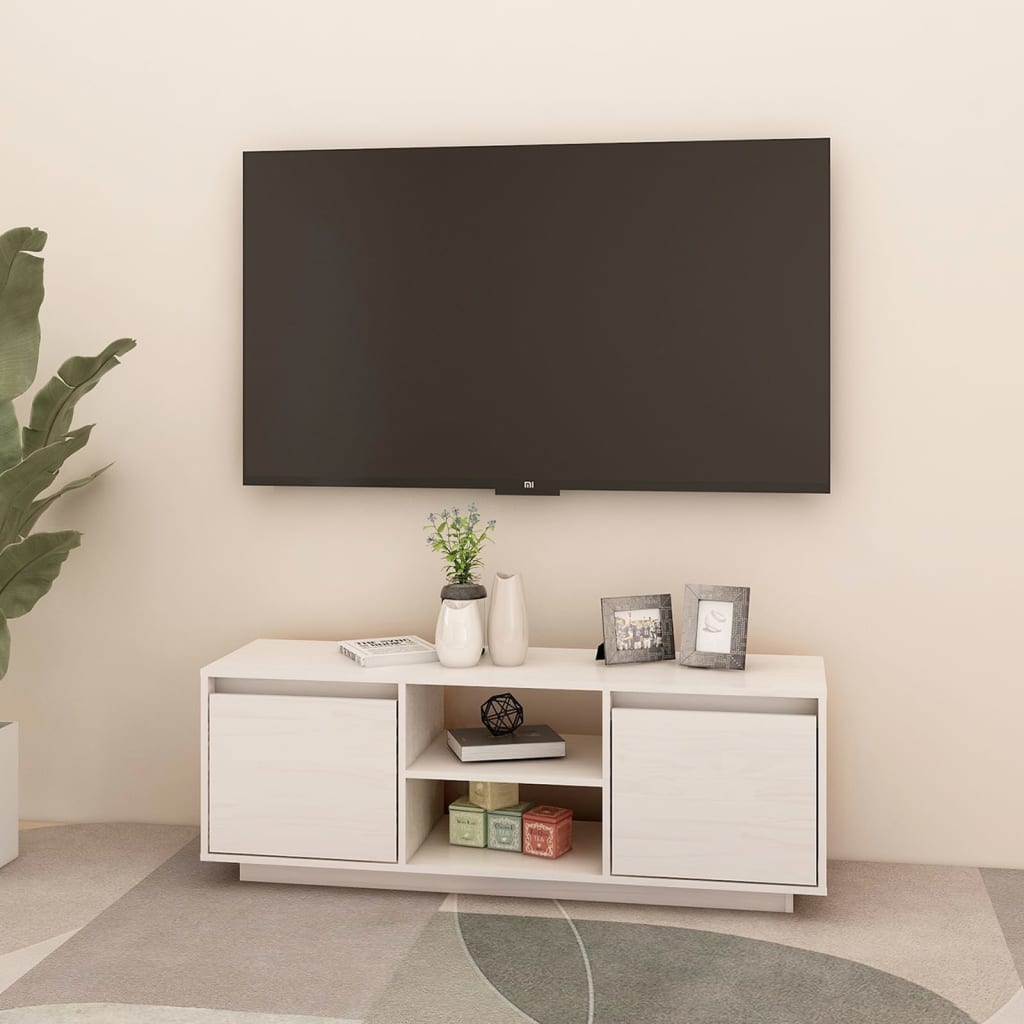 tv-bord 110x30x40 cm massivt fyrretræ hvid