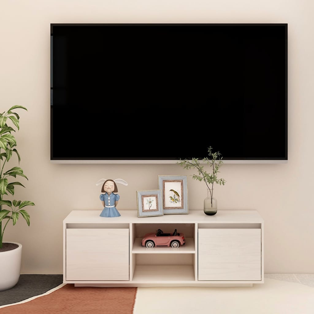 tv-bord 110x30x40 cm massivt fyrretræ hvid