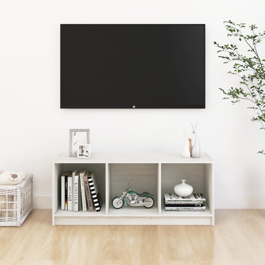 tv-bord 104x33x41 cm massivt fyrretræ hvid