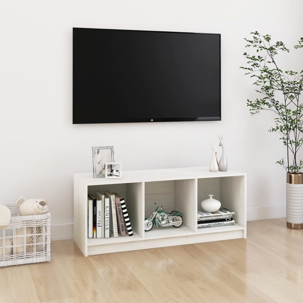 tv-bord 104x33x41 cm massivt fyrretræ hvid