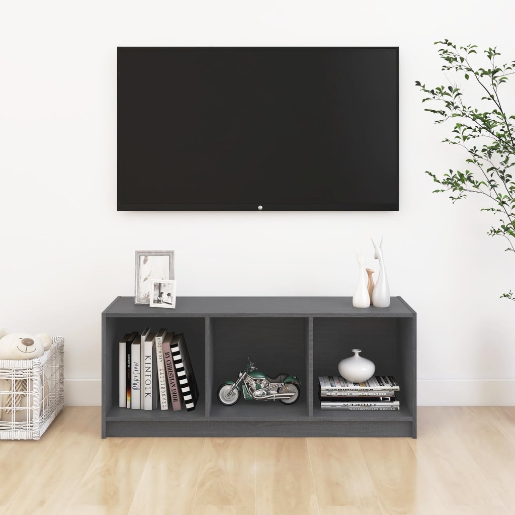 tv-bord 104x33x41 cm massivt fyrretræ grå