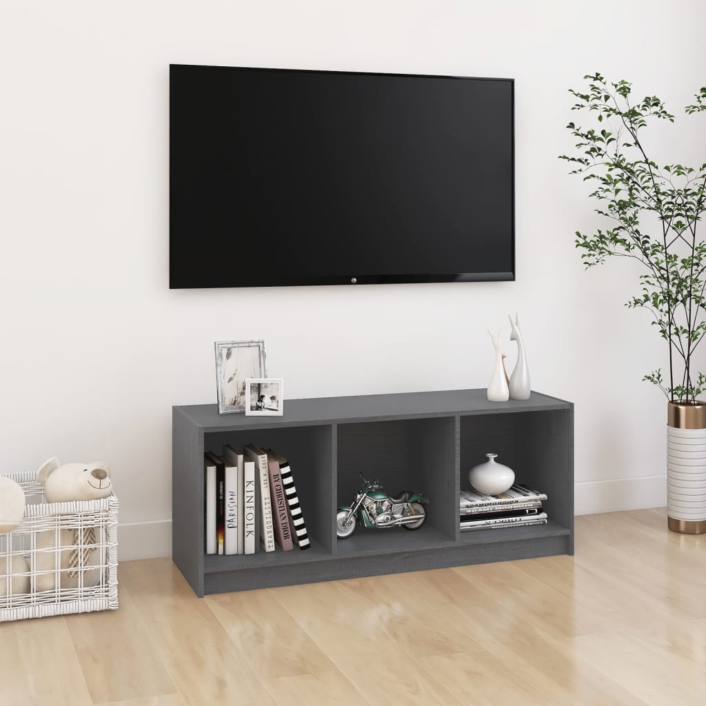 tv-bord 104x33x41 cm massivt fyrretræ grå