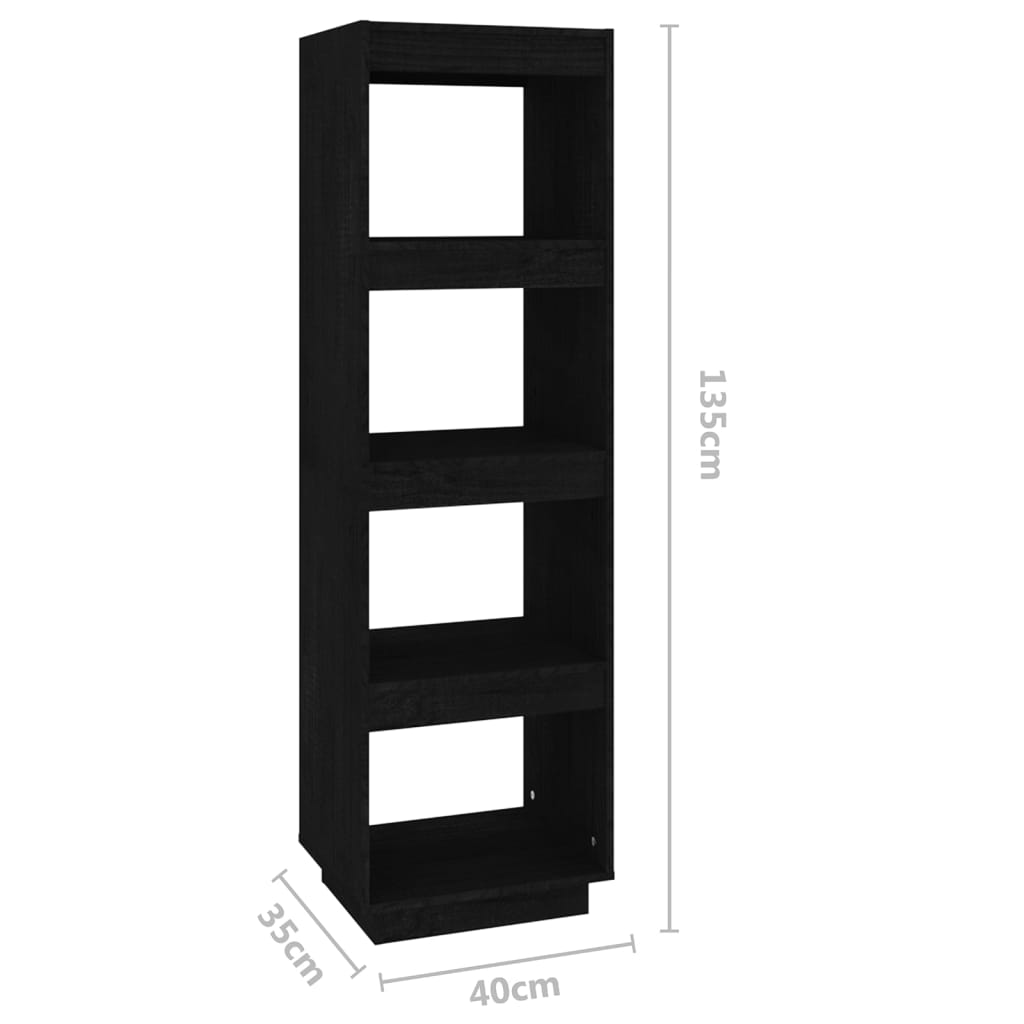 bogreol/rumdeler 40x35x135 cm massivt fyrretræ sort