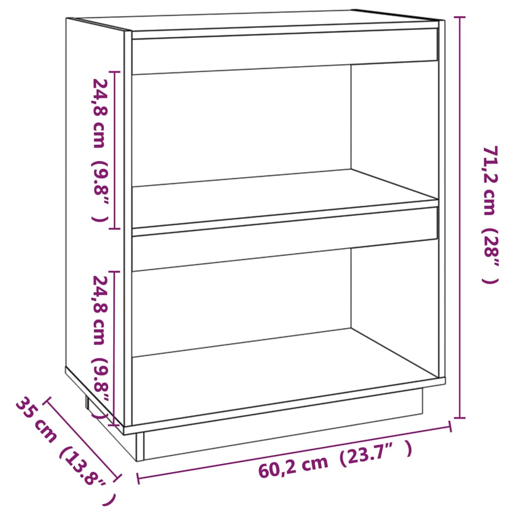 bogreol 60x35x71 cm massivt fyrretræ sort