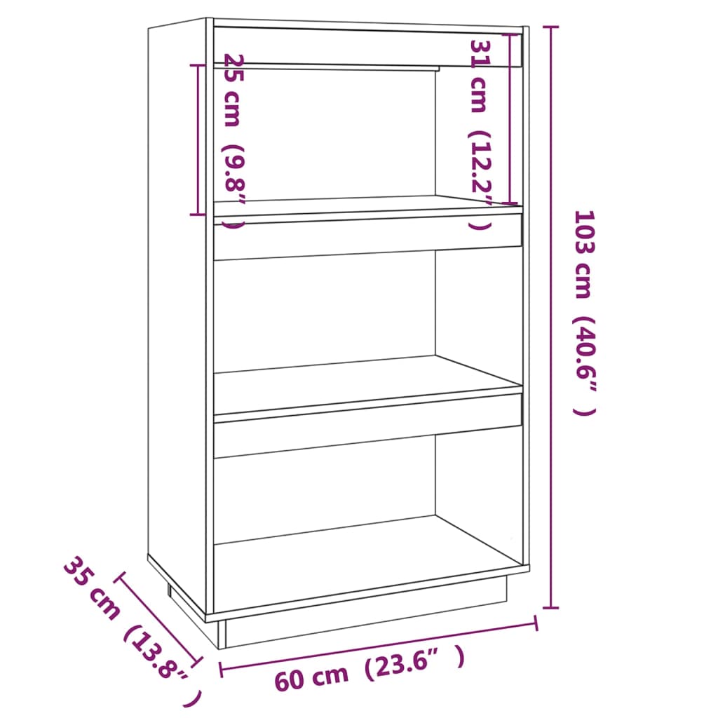 bogreol/rumdeler 60x35x103 cm massivt fyrretræ