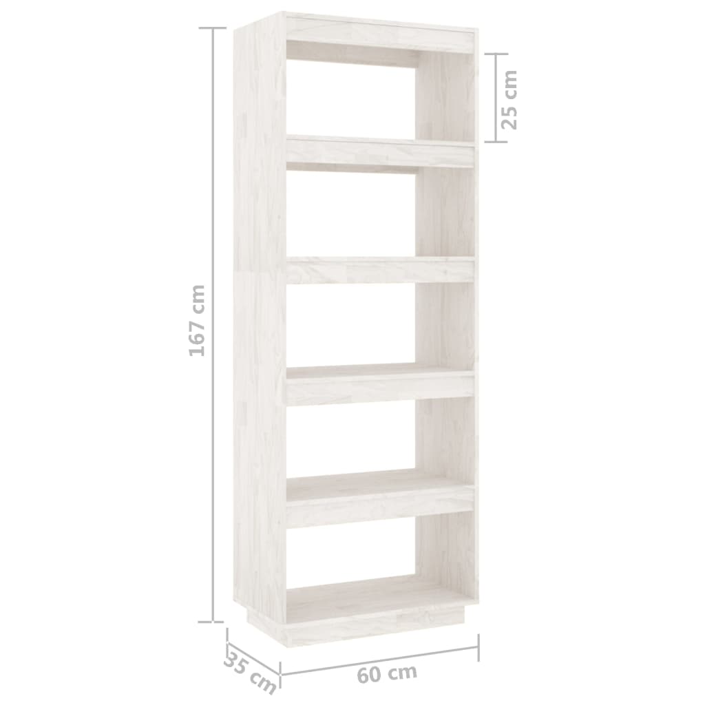 bogreol/rumdeler 60x35x167 cm massivt fyrretræ hvid