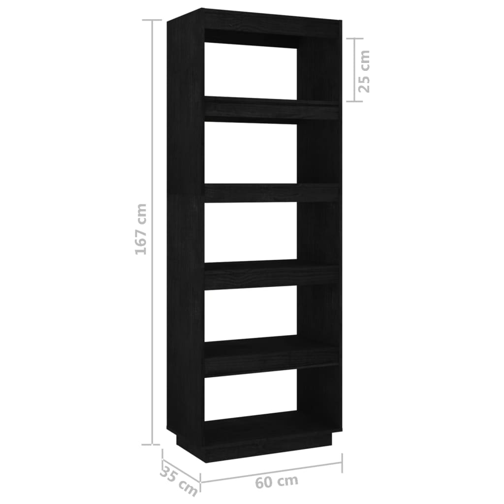 bogreol/rumdeler 60x35x167 cm massivt fyrretræ sort