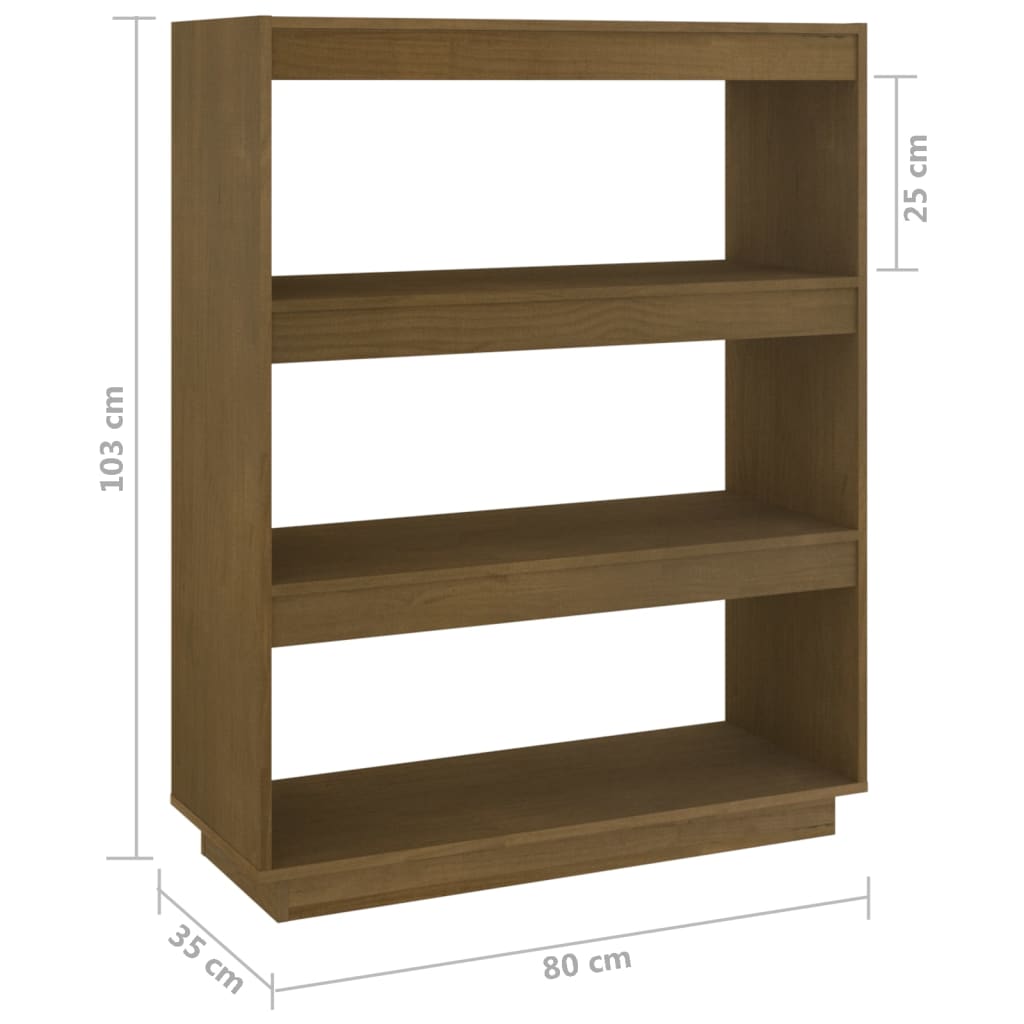 bogreol/rumdeler 80x35x103 cm massivt fyrretræ gyldenbrun