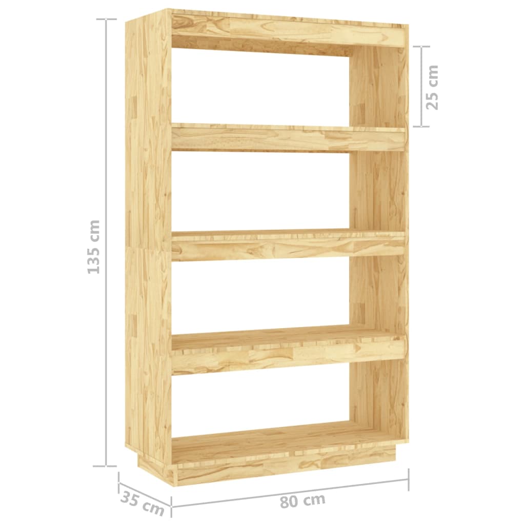 bogreol/rumdeler 80x35x135 cm massivt fyrretræ