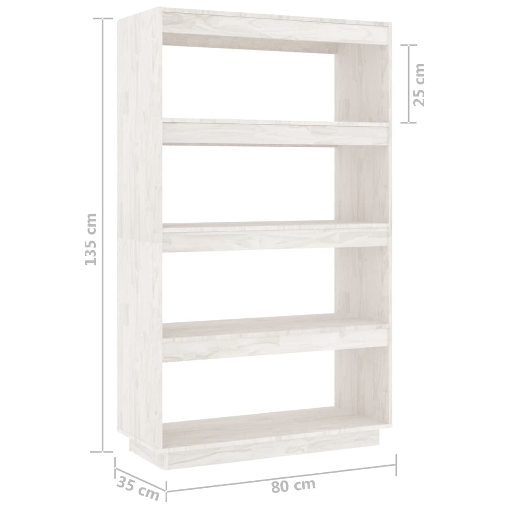 bogreol/rumdeler 80x35x135 cm massivt fyrretræ hvid