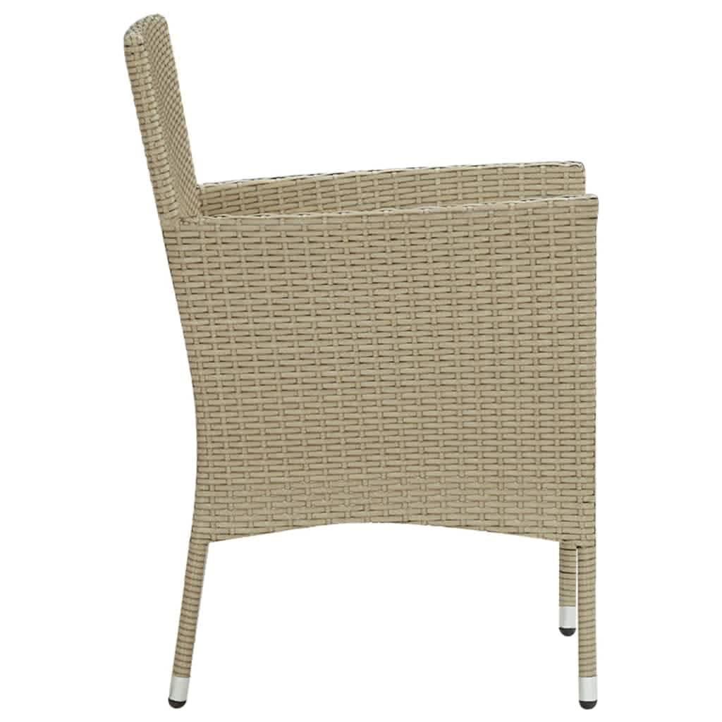 spisebordssæt til haven med hynder 3 dele polyrattan beige