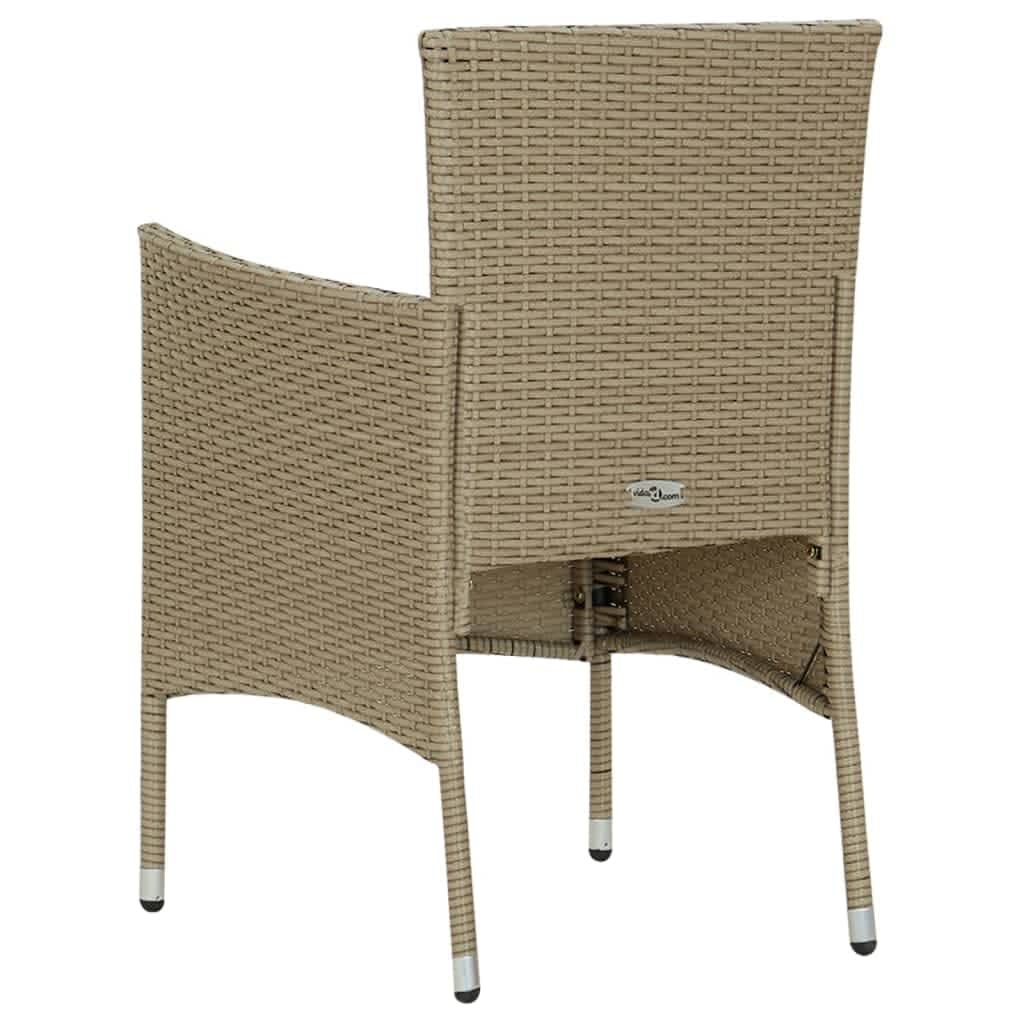 spisebordssæt til haven med hynder 3 dele polyrattan beige