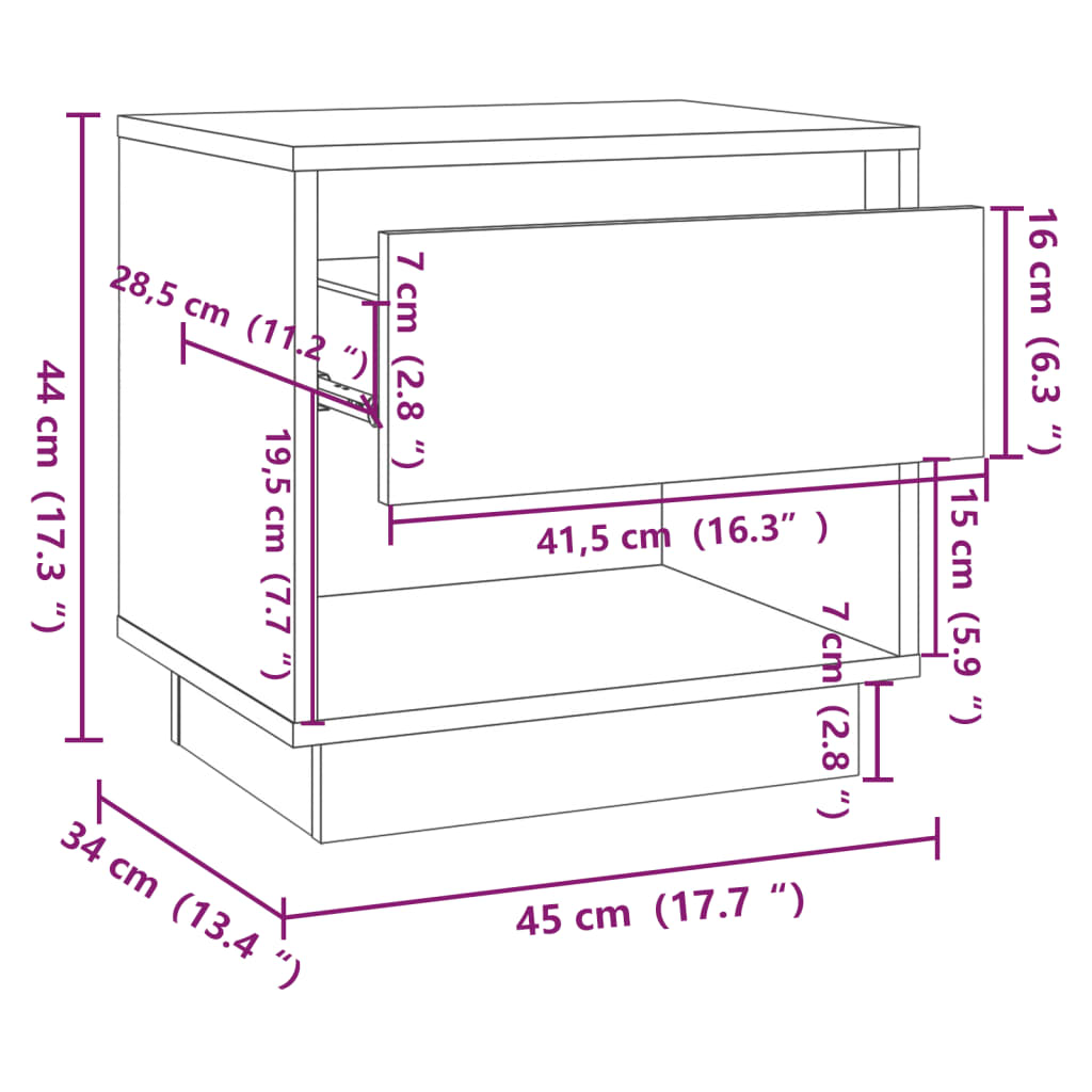 sengeborde 2 stk. 45x34x44 cm konstrueret træ hvid