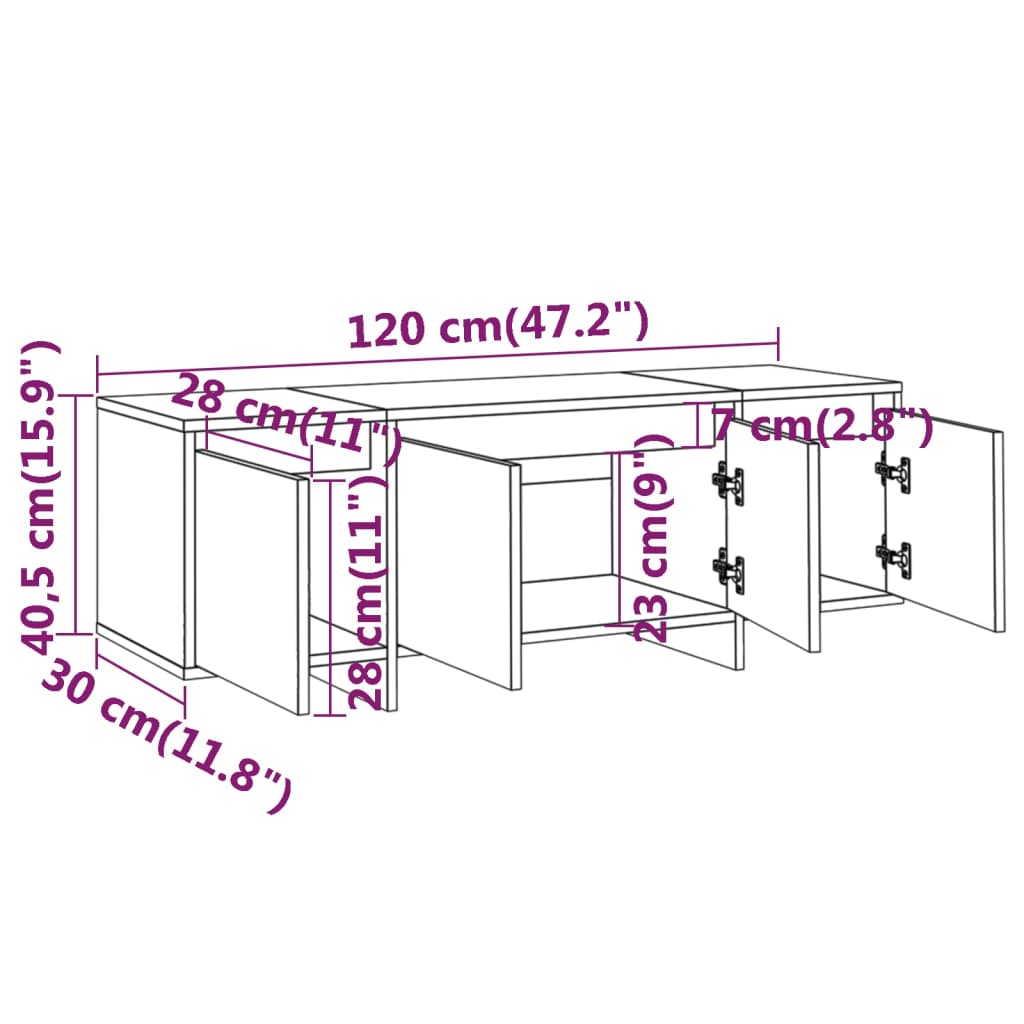 tv-bord 120x30x40,5 cm konstrueret træ hvid