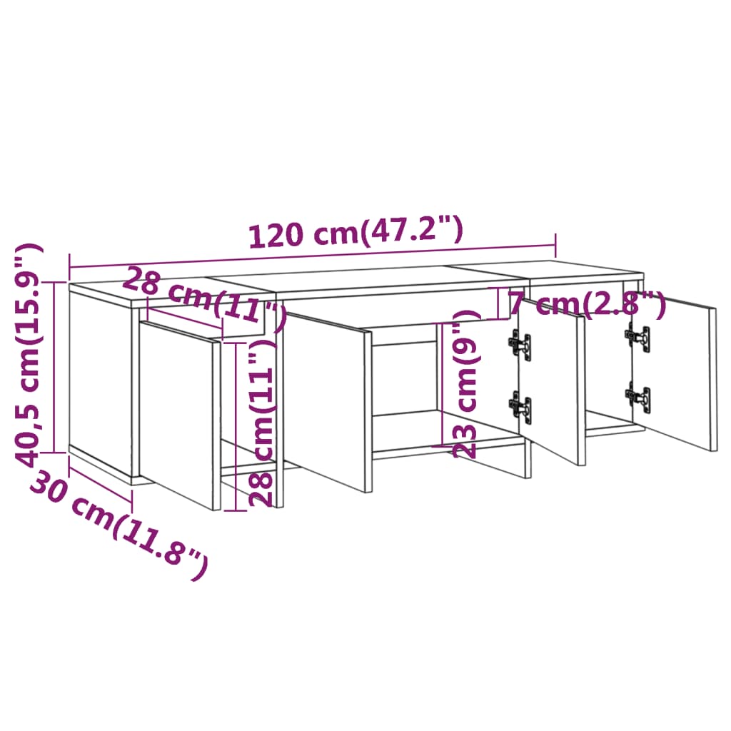 tv-bord 120x30x40,5 cm konstrueret træ sonoma-eg