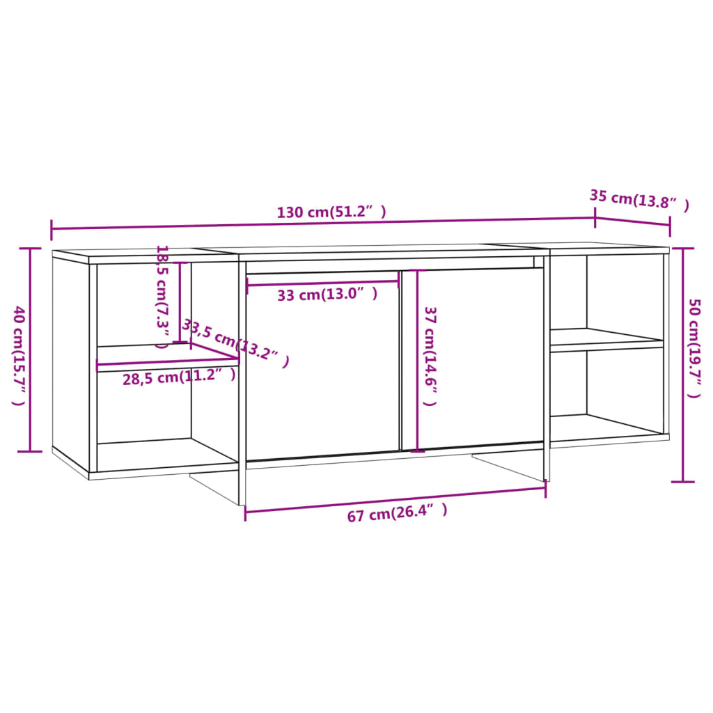 tv-bord 130x35x50 cm konstrueret træ sort