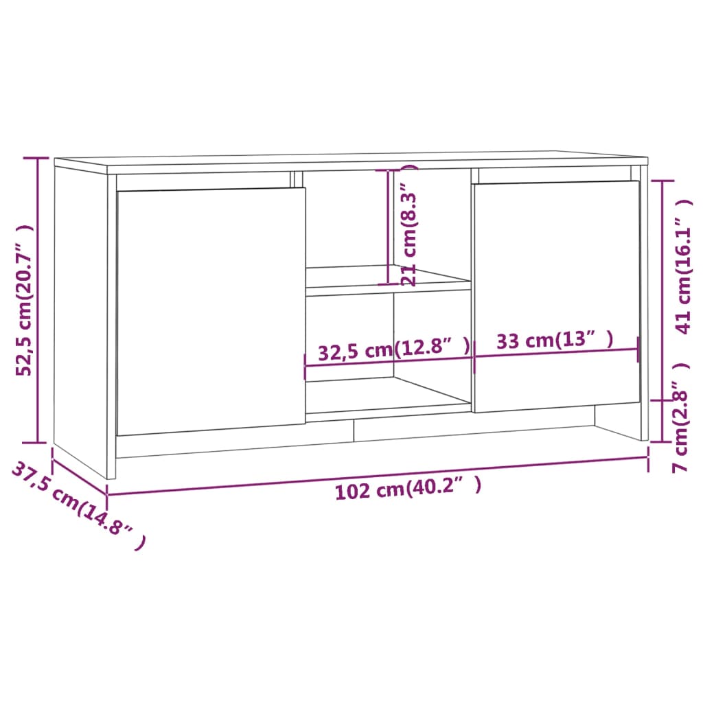 tv-bord 102x37,5x52,5 cm konstrueret træ sort