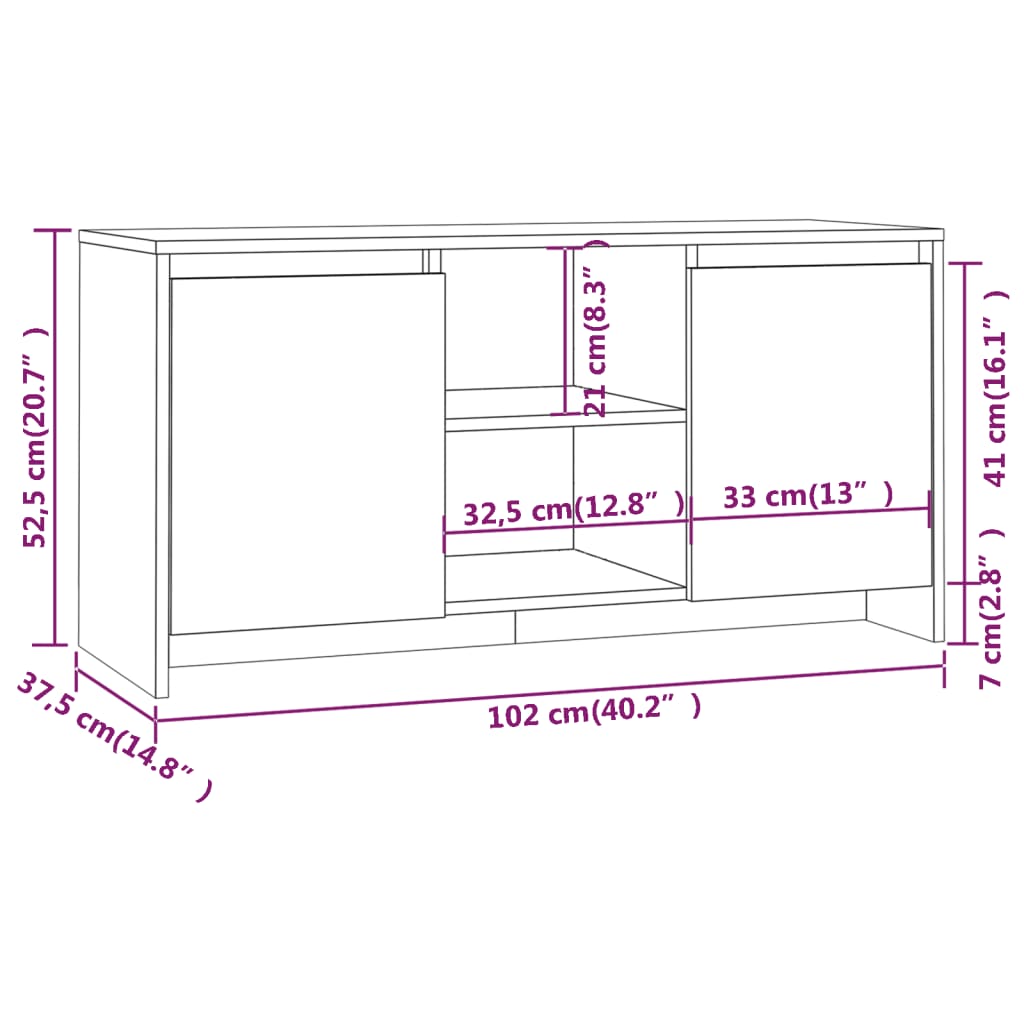 tv-bord 102x37,5x52,5 cm konstrueret træ sonoma-eg