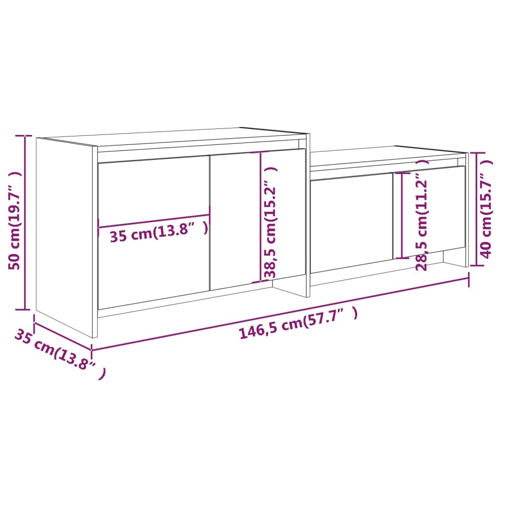 tv-bord 146,5x35x50 cm konstrueret træ hvid højglans