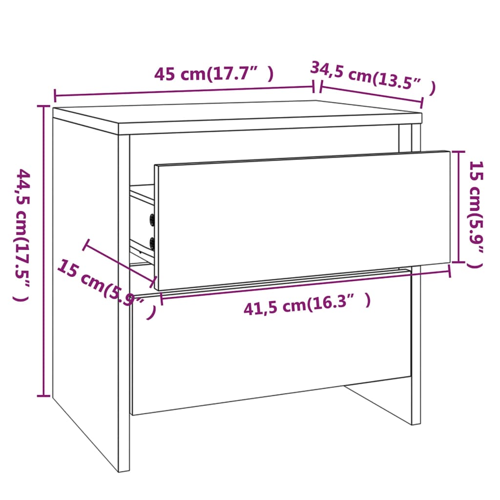 sengeborde 2 stk. 45x34,5x44,5 konstrueret træ hvid