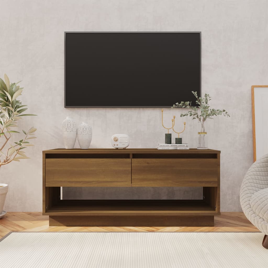 tv-bord 102x41x44 cm konstrueret træ brun egetræsfarve