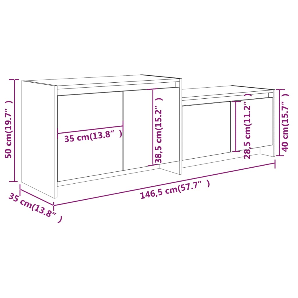 tv-bord 146,5x35x50 cm konstrueret træ grå sonoma-eg