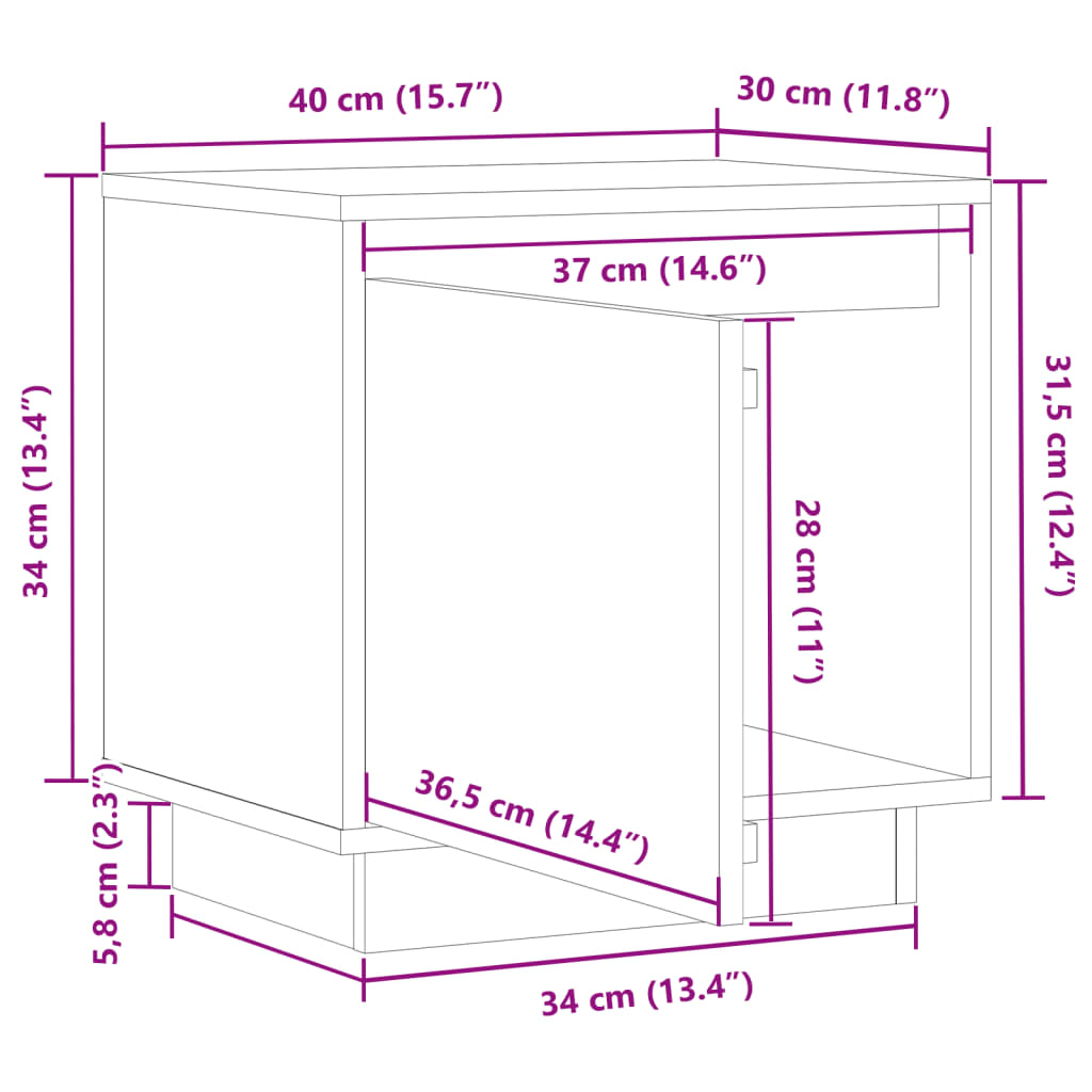 sengeborde 2 stk. 40x30x40 cm massivt fyrretræ