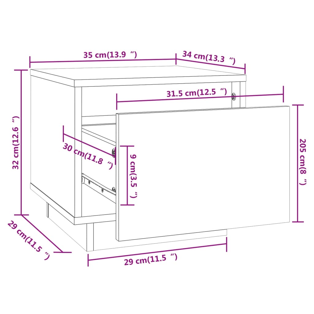 sengeborde 2 stk. 35x34x32 cm massivt fyrretræ hvid