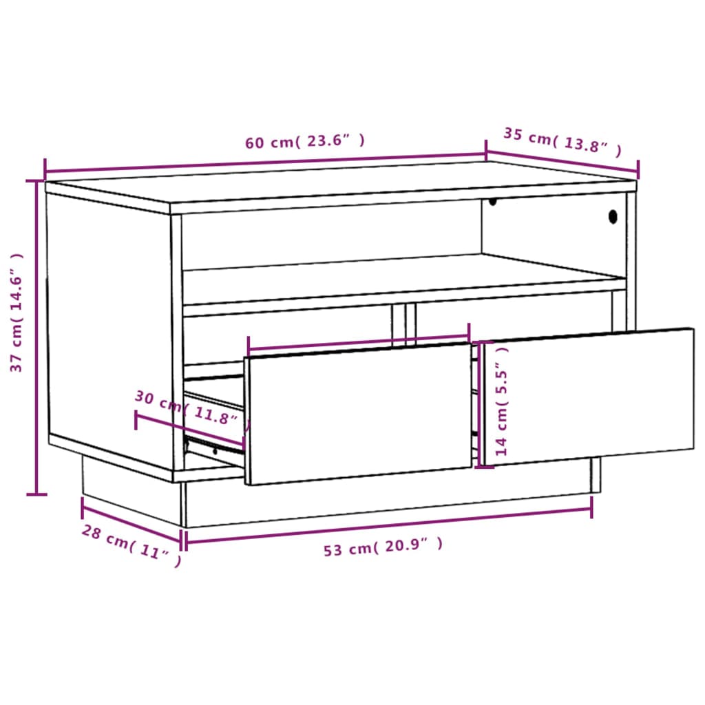 tv-bord 60x35x37 cm massivt fyrretræ grå