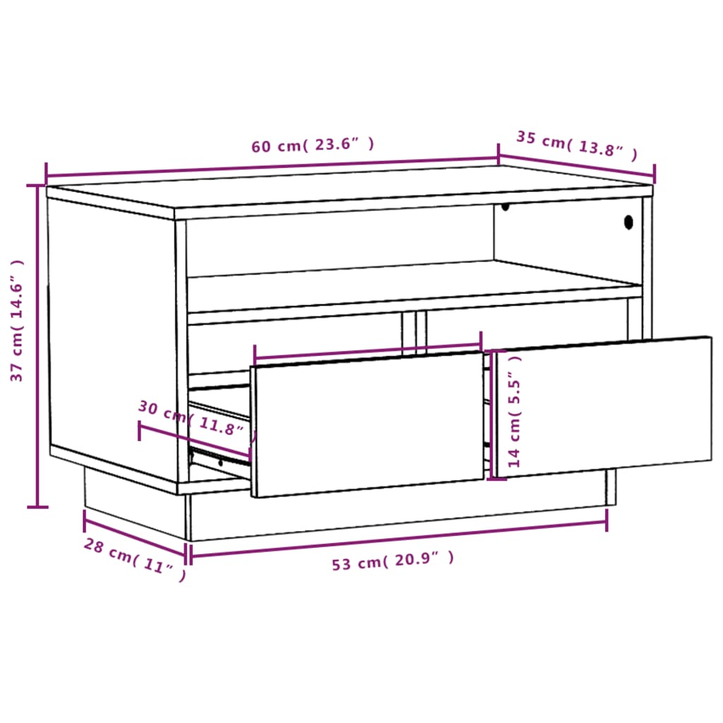 tv-bord 60x35x37 cm massivt fyrretræ gyldenbrun