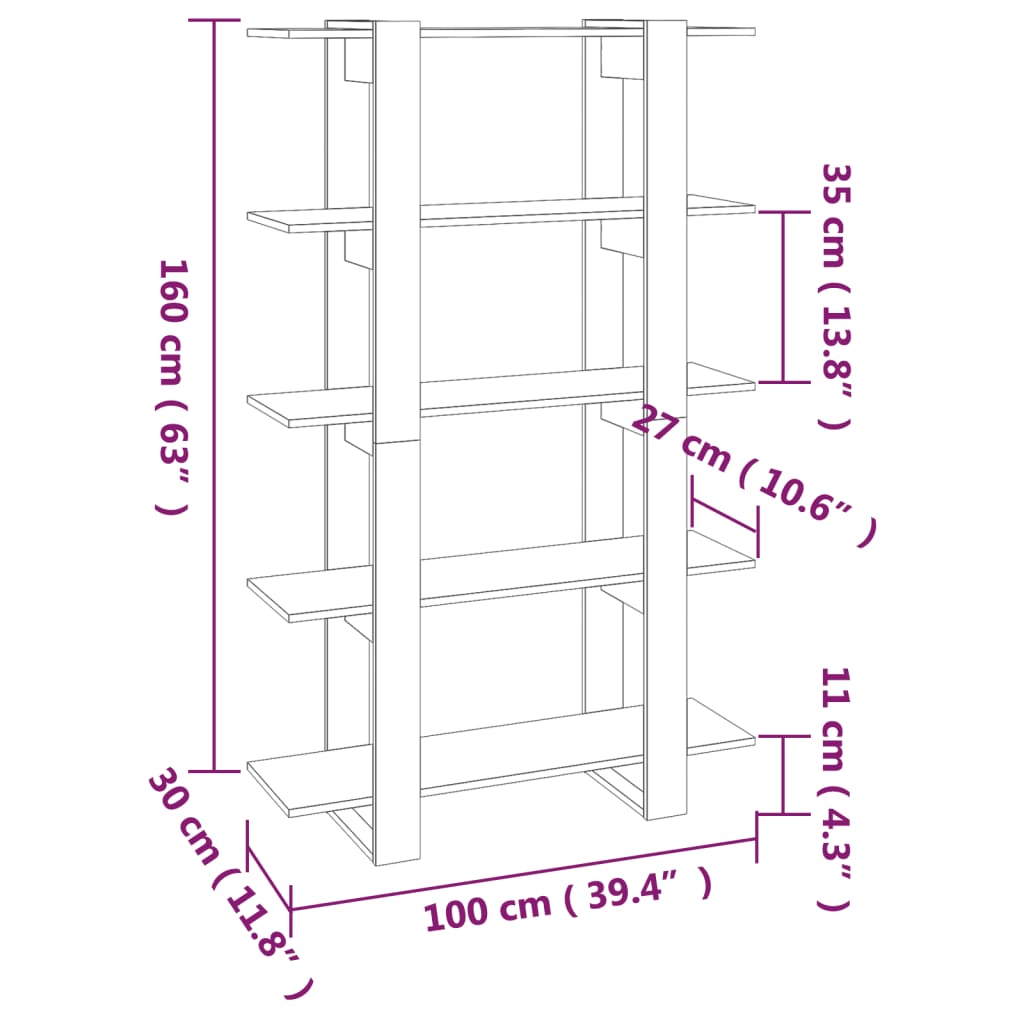 bogreol/rumdeler 100x30x160 cm hvid