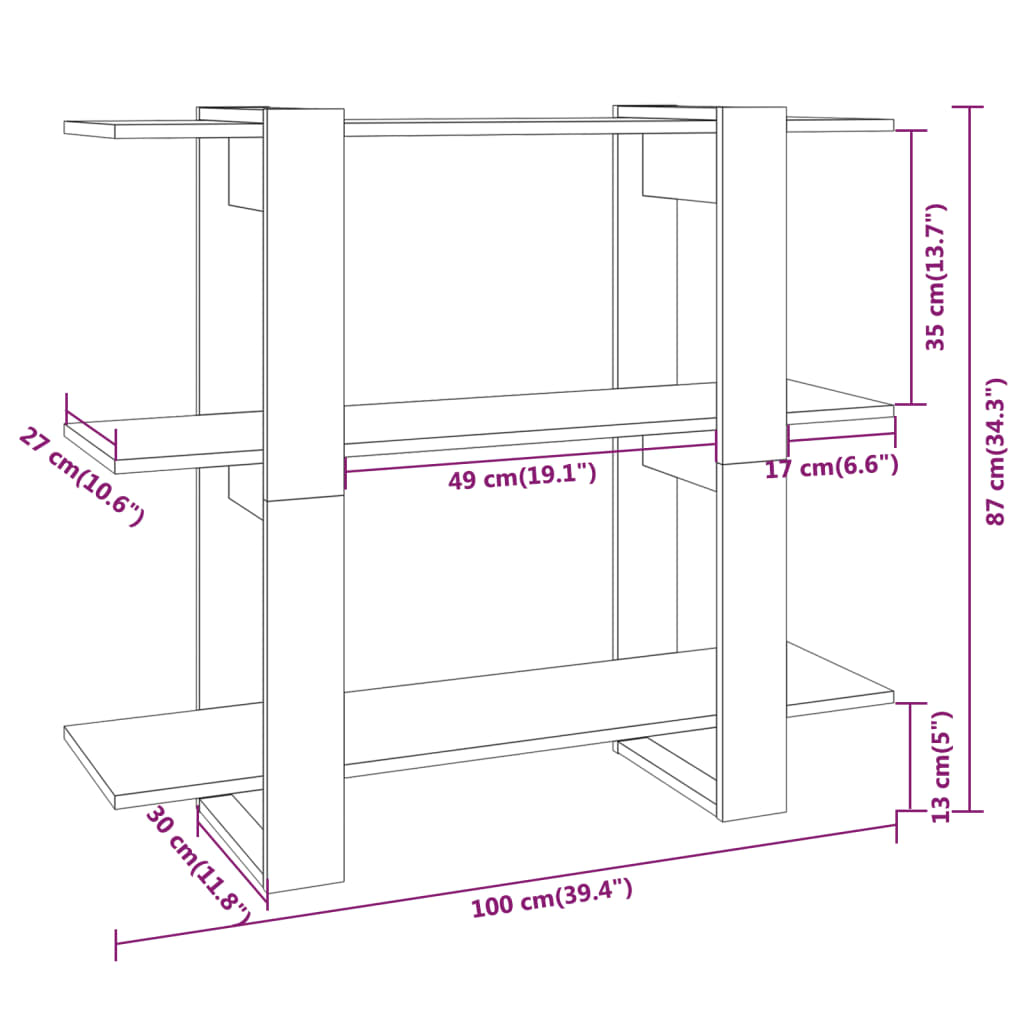 bogreol/rumdeler 100x30x87 cm hvid højglans