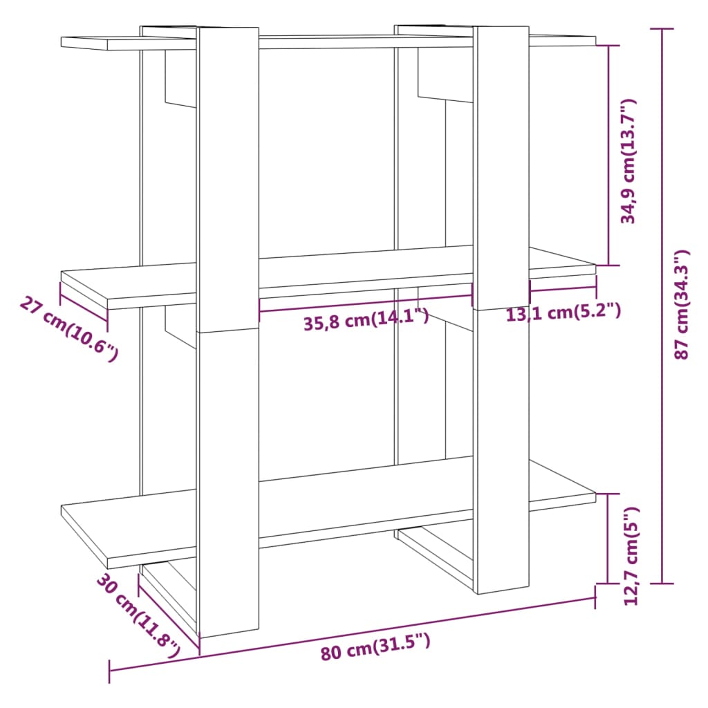 bogreol/rumdeler 80x30x87 cm sort