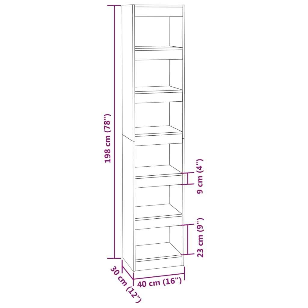 bogreol/rumdeler 40x30x198 cm sonoma-eg