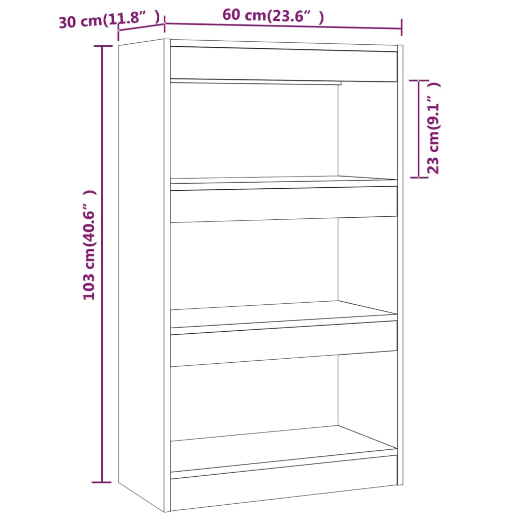 bogreol/rumdeler 60x30x103 cm konstrueret træ hvid