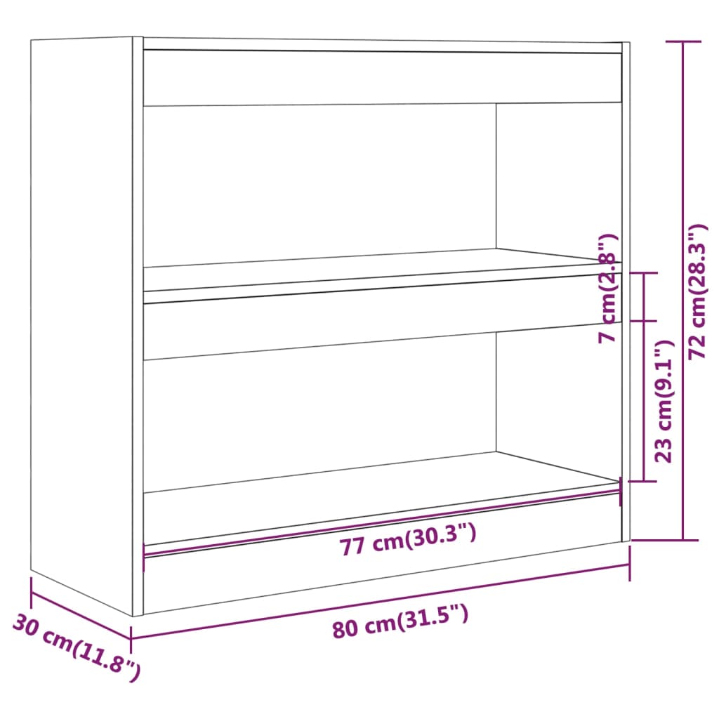 bogreol/rumdeler 80x30x72 cm hvid