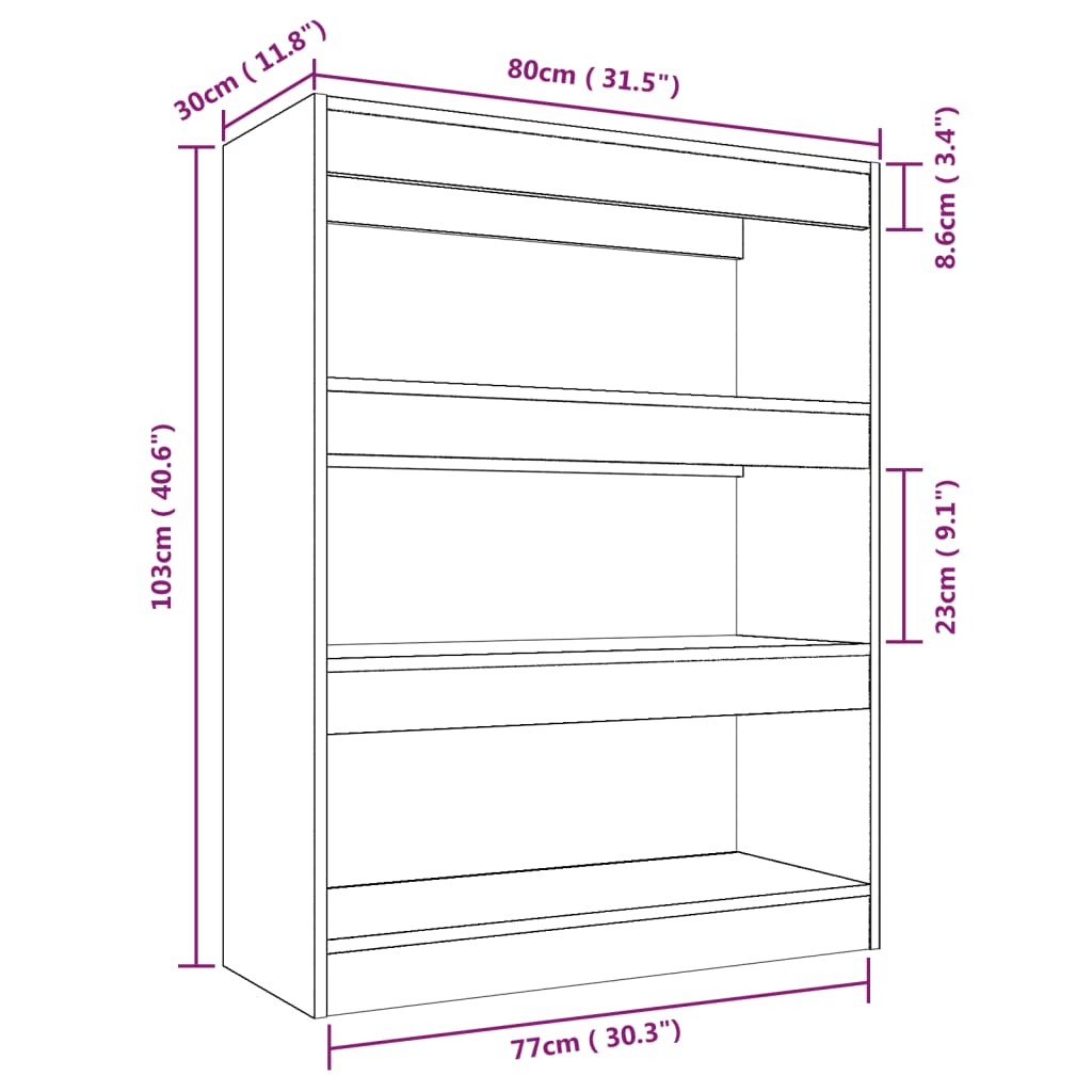 bogreol/rumdeler 80x30x103 cm konstrueret træ hvid