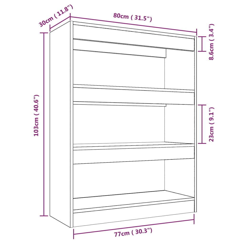 bogreol/rumdeler 80x30x103 cm konstrueret træ sort